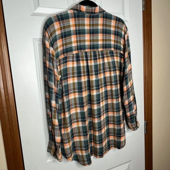 Pilcro Anthropologie Plaid Button Front Blouse Small Green Orange Boho Cowgirl - Picture 4 of 9